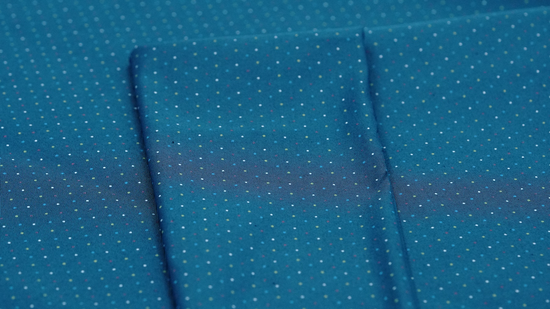 Teal Green Blended Polka Print Fabric For Shirt