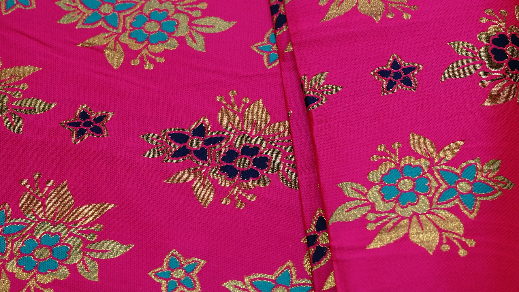 Magenta Jacquard With Gold Zari Floral Pattern