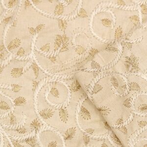 Ivory Silk With Ivory & Gold Motif Embroidery