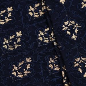 Indigo Blue Silk With Self & Gold Motif Embroidery