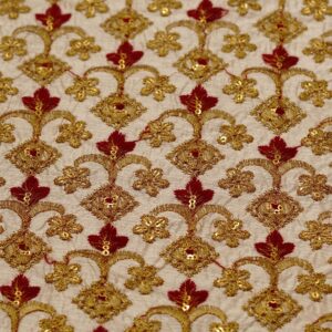 Ivory Silk With Gold & Scarlet Red Sequin Embroidery