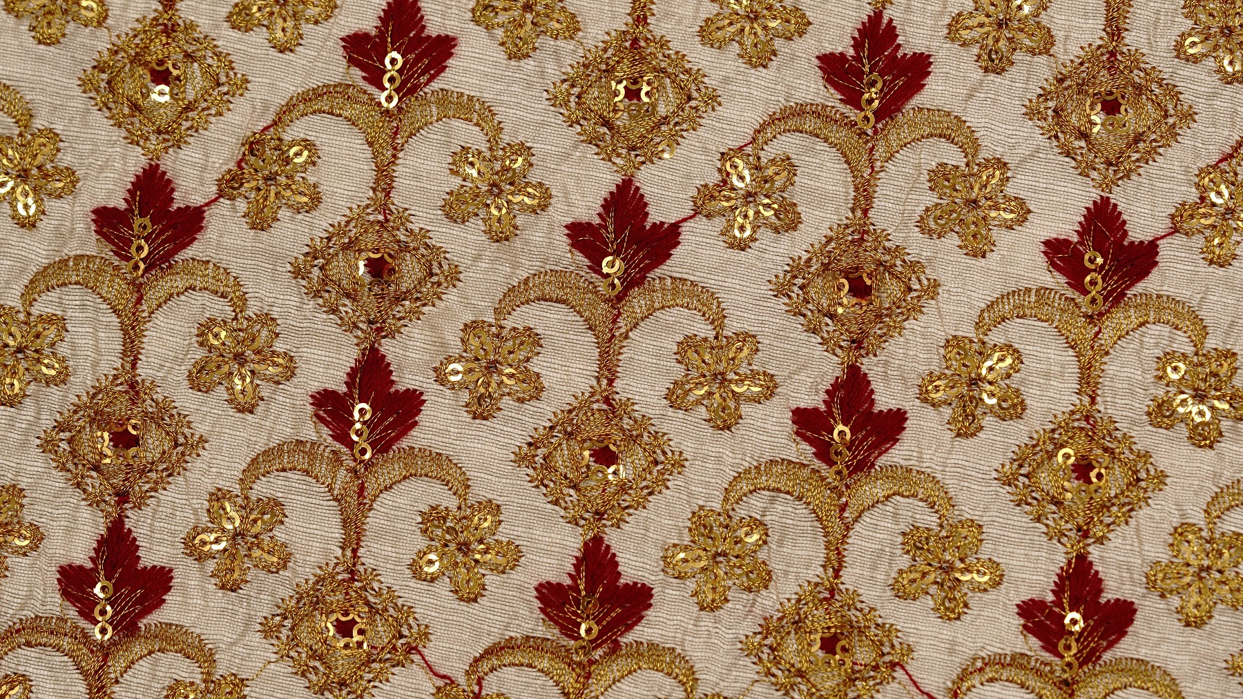 Ivory Silk With Gold & Scarlet Red Sequin Embroidery - Image 2