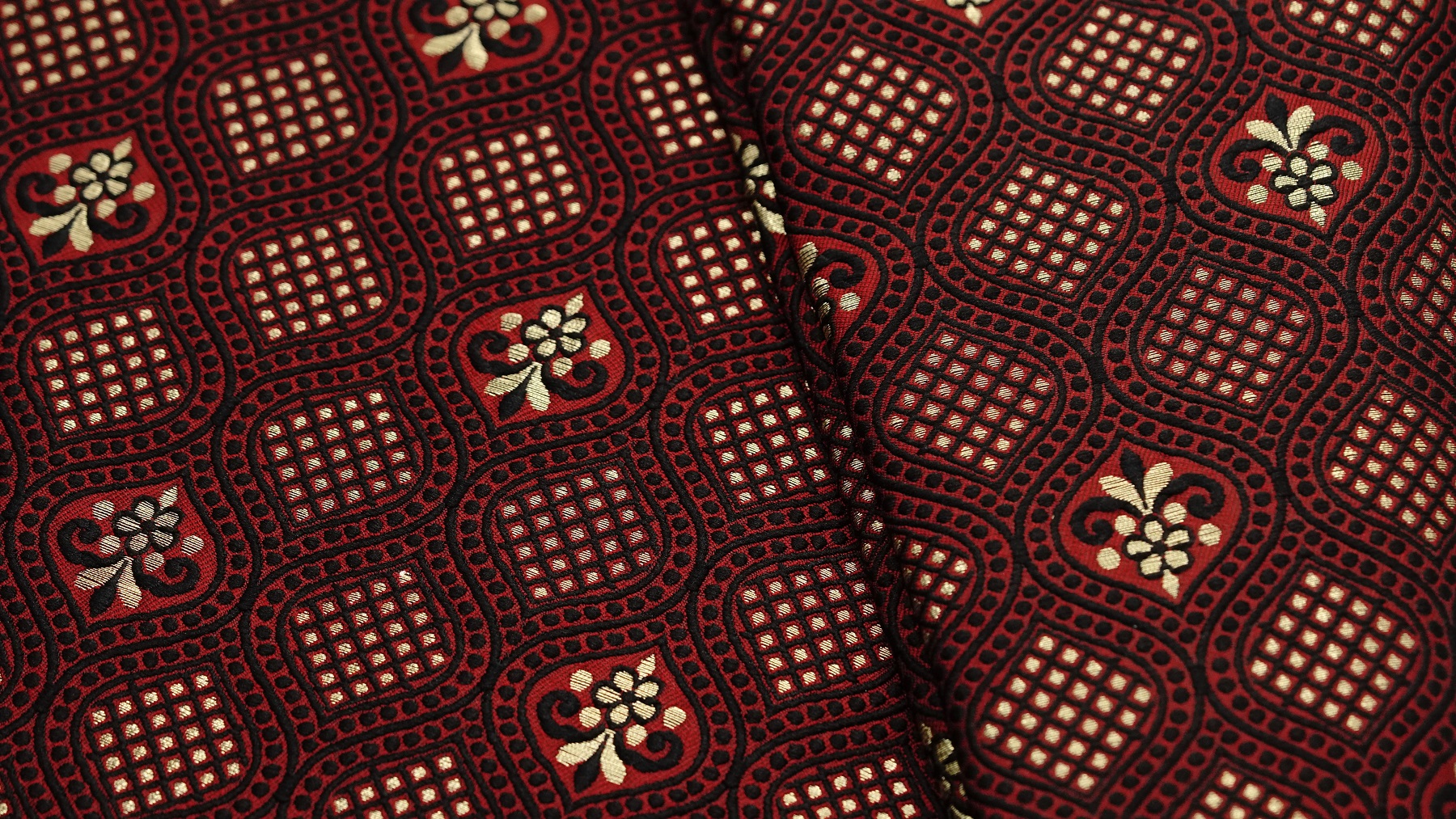 Scarlet Red Jamawar With Black & Gold Zari Embroidery - Image 2