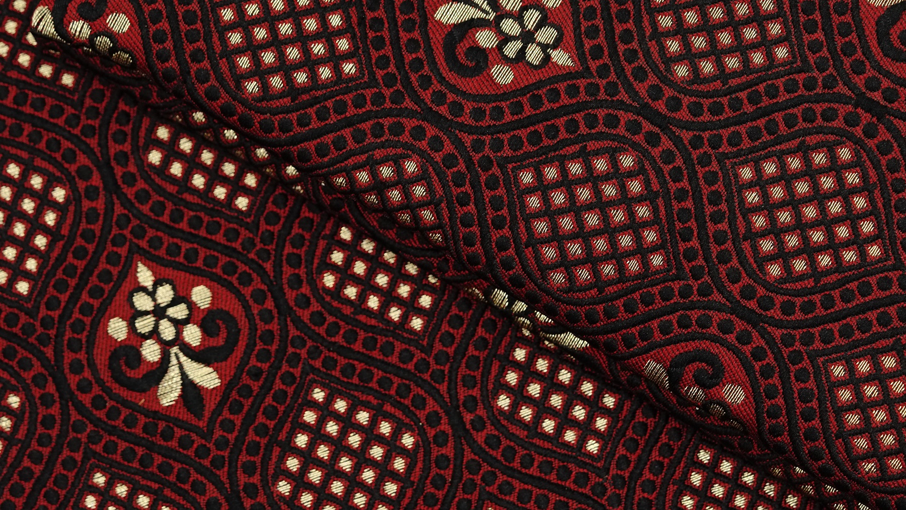 Scarlet Red Jamawar With Black & Gold Zari Embroidery - Image 3