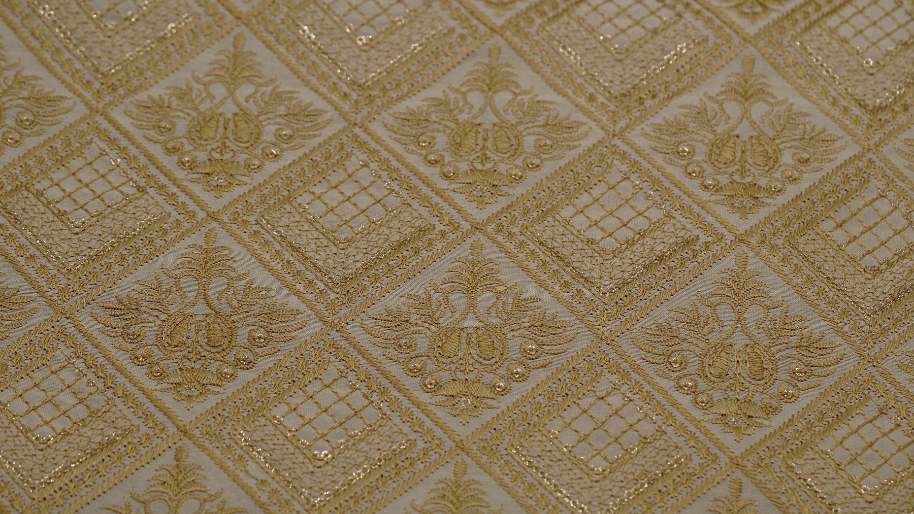 Ivory Raw Silk With Self Embroidery & Sequin - Image 3