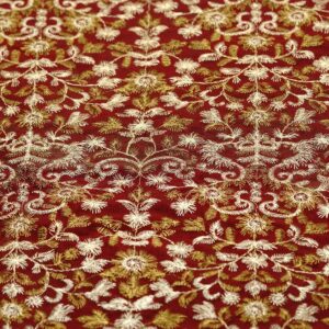 Scarlet Red Silk With Gold & Brass Embroidery