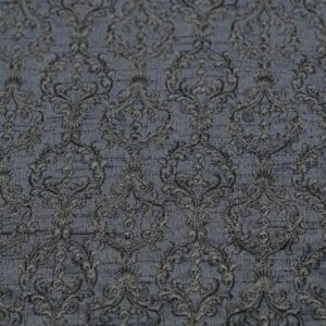 Stone Blue Raw Silk With Rusty Grey Embroidery