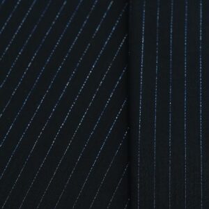 Italian Black Wool With Sheer Blue-Silver Pin Stripe