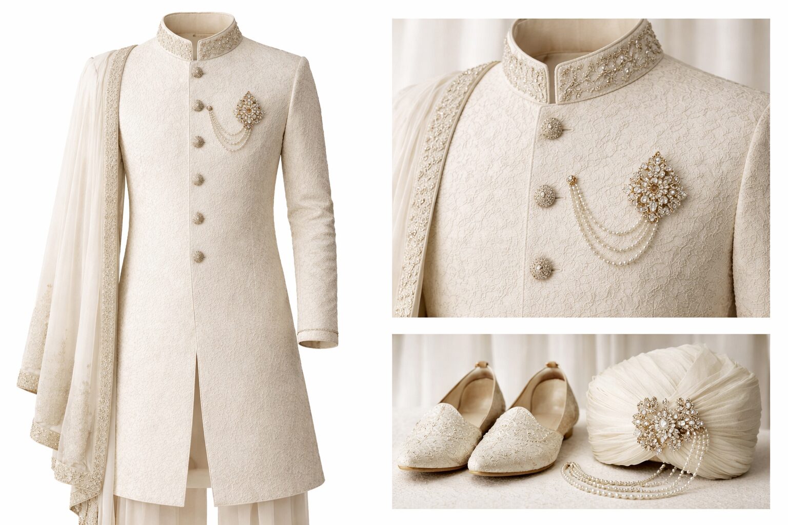 Beige Silk With Micro Pattern Embroidery - Image 4