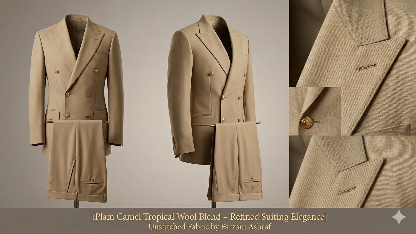 Plain Camel Tropical Wool Blend – Refined Suiting Elegance - Image 4