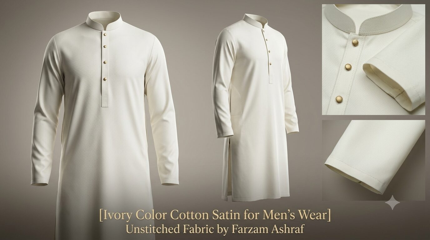 Ivory Color Cotton Satin for Men’s Wear - Image 3