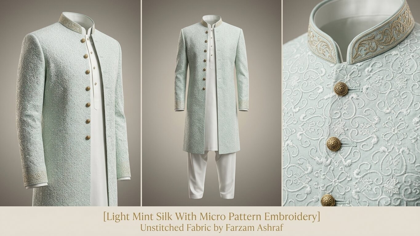 Light Mint Silk With Micro Pattern Embroidery - Image 2