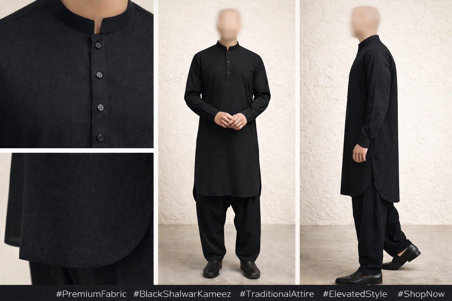Black Viscose Plain Cotton for Men's Wear - Image 4